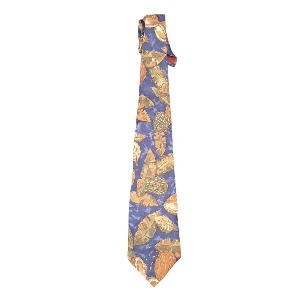Martelli Firenze Silk Tie Mens Blue Tropical Coconut Leaf Print Made in Italy